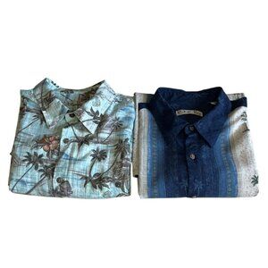 2 Batik Bay Mens Beach Rayon Short Sleeved Button Up Palm Tree Shirts L
